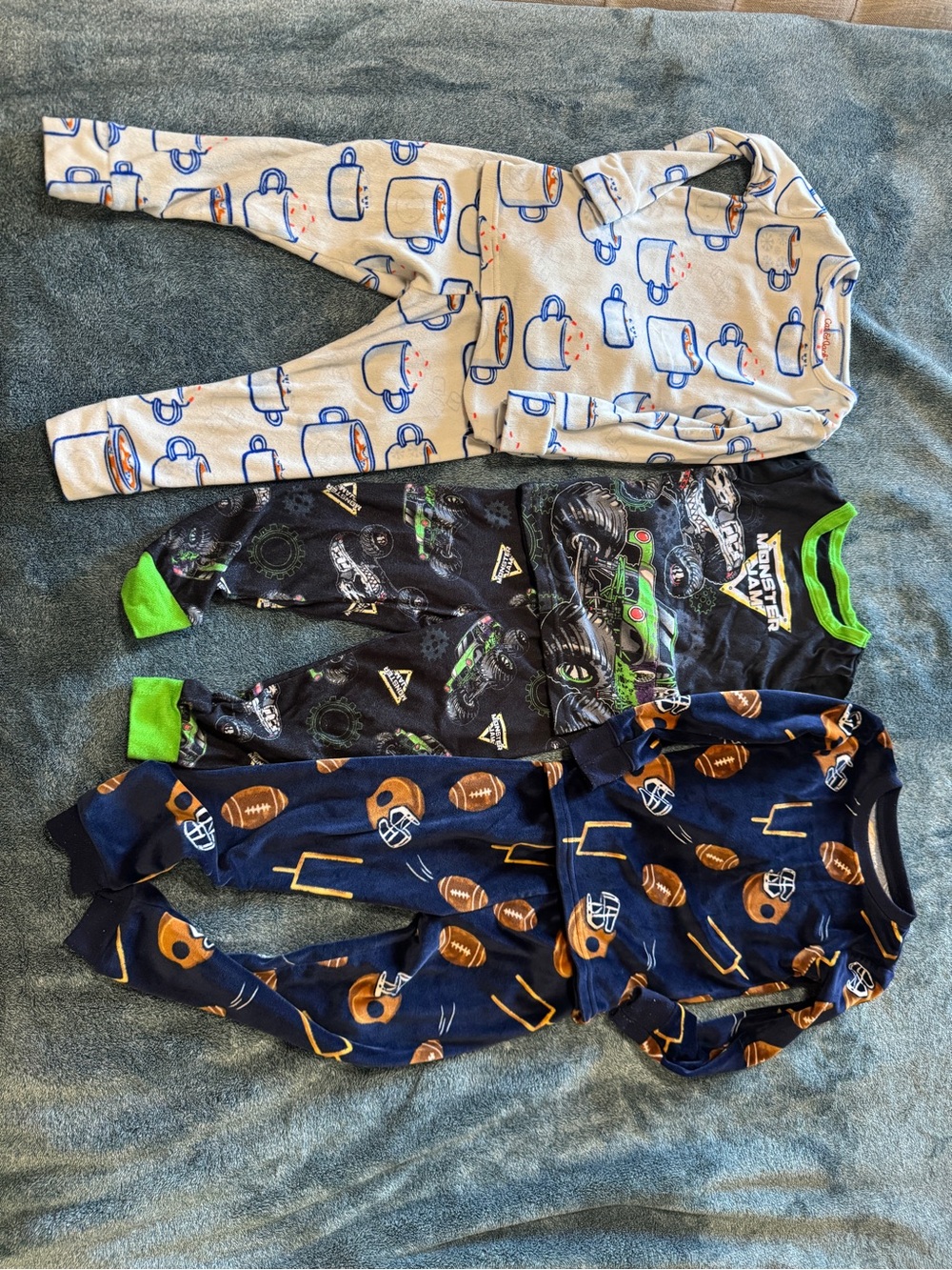 Carter's Boys 3-Pack Pajama Sets in White, Black, Navy with Green Accents